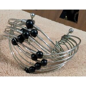 BUNDLE ONLY New Silvertone Black Beaded‎ 2.5" Cuff Bracelet Jewelry